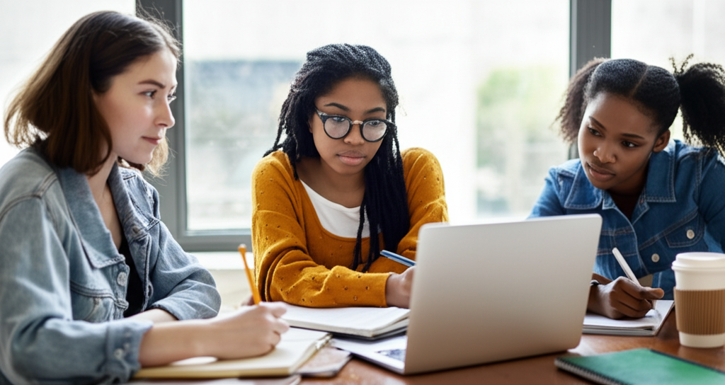 Students collaborating on campus